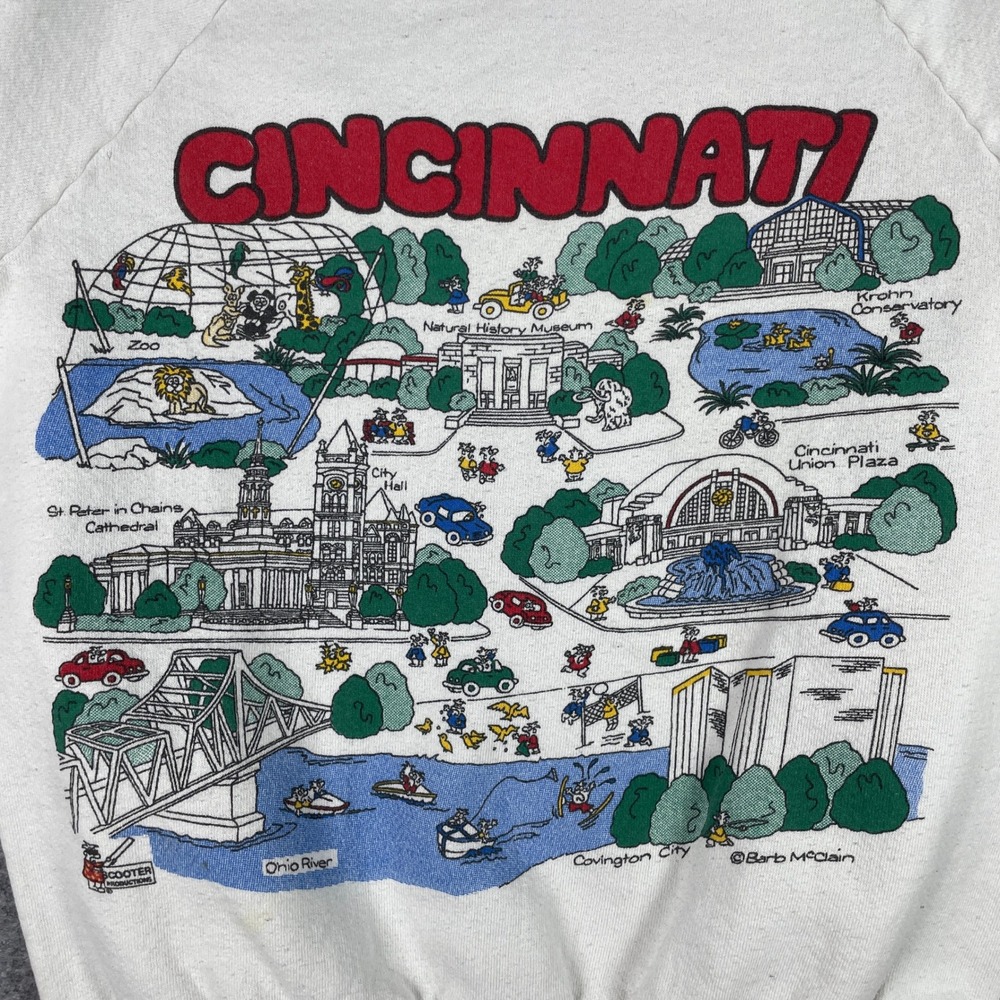 VTG Cincinnati Map Barb McClain Sweatshirt Mens M White 80s Made In USA - Picture 6 of 9